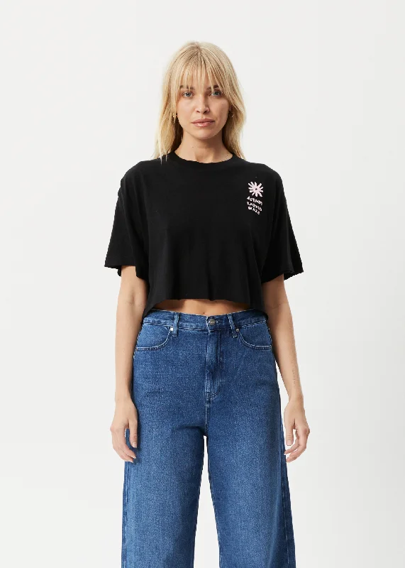 AFENDS Womens Daze Slay Cropped - Oversized Graphic T-Shirt - Black