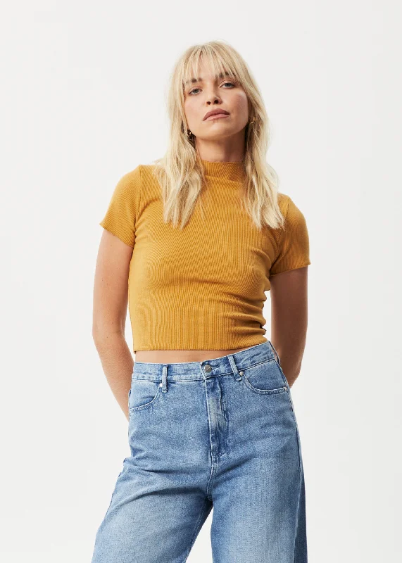 AFENDS Womens Iconic - Ribbed T-Shirt - Mustard