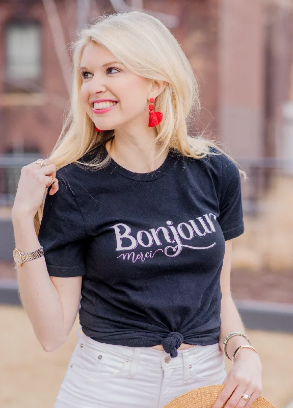 Bonjour Merci Black T-Shirt