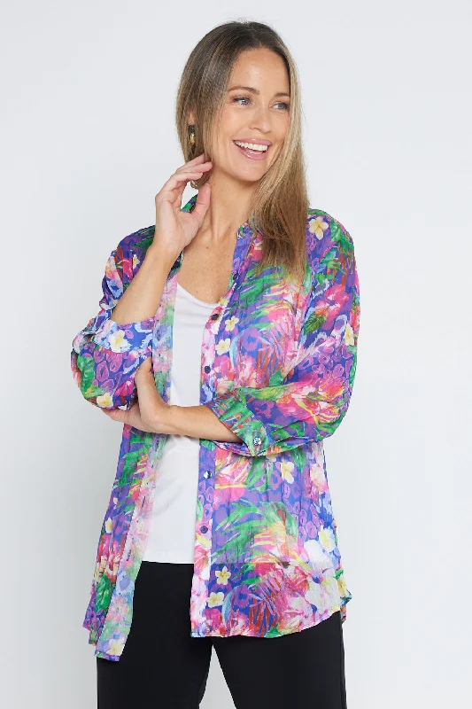 Georgette Digital Print Shirt - Sapphire Blooms