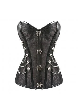 Gothic Satin Steel Boned Corset with Chains and Shiny Hooks