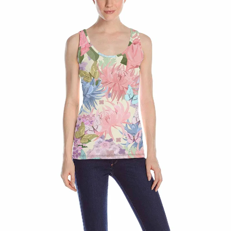 Women's Tank Top print with flowers and butterflies pattern