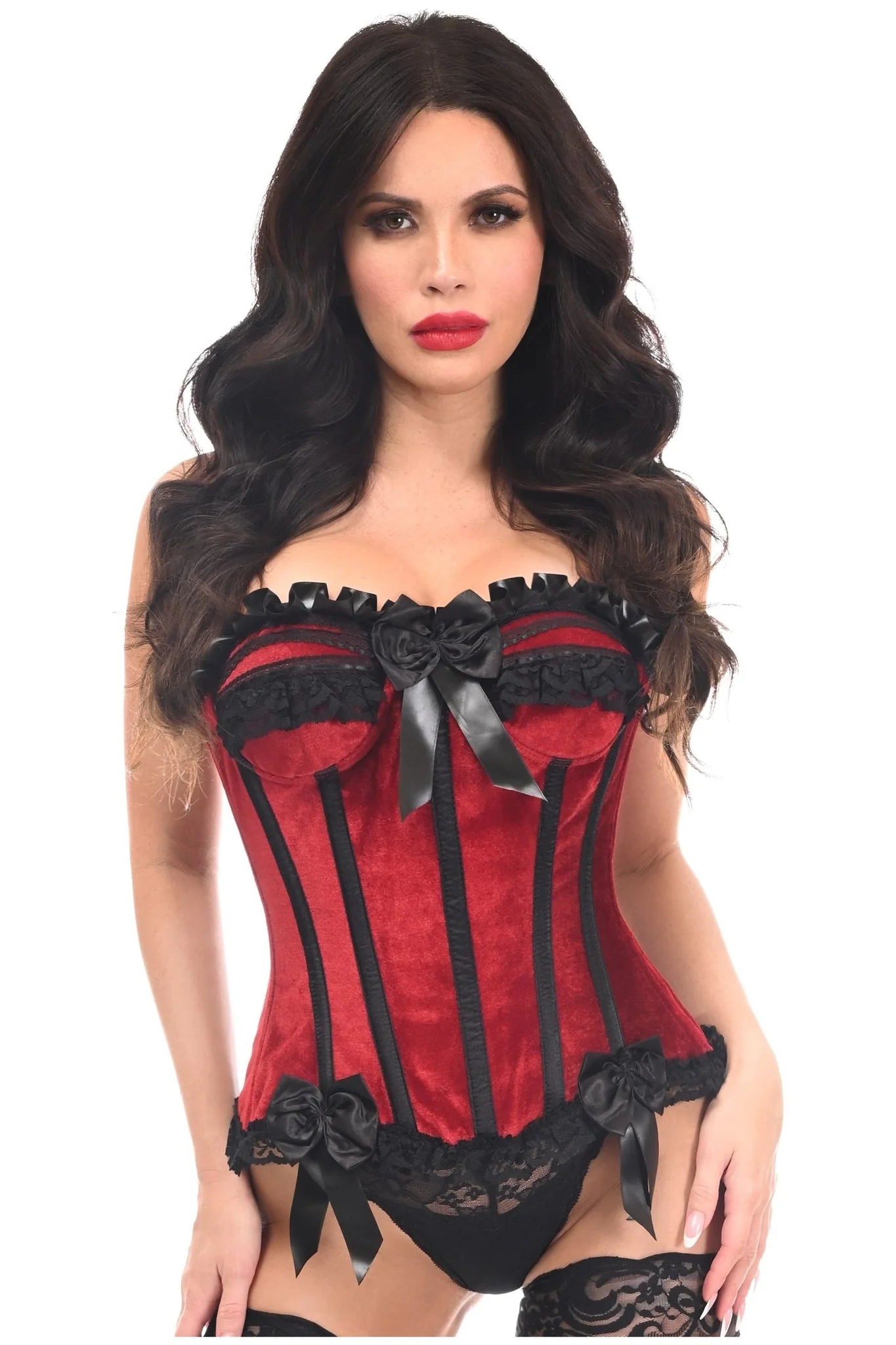 Daisy TD-174 Dark Red Velvet Steel Boned Burlesque Corset