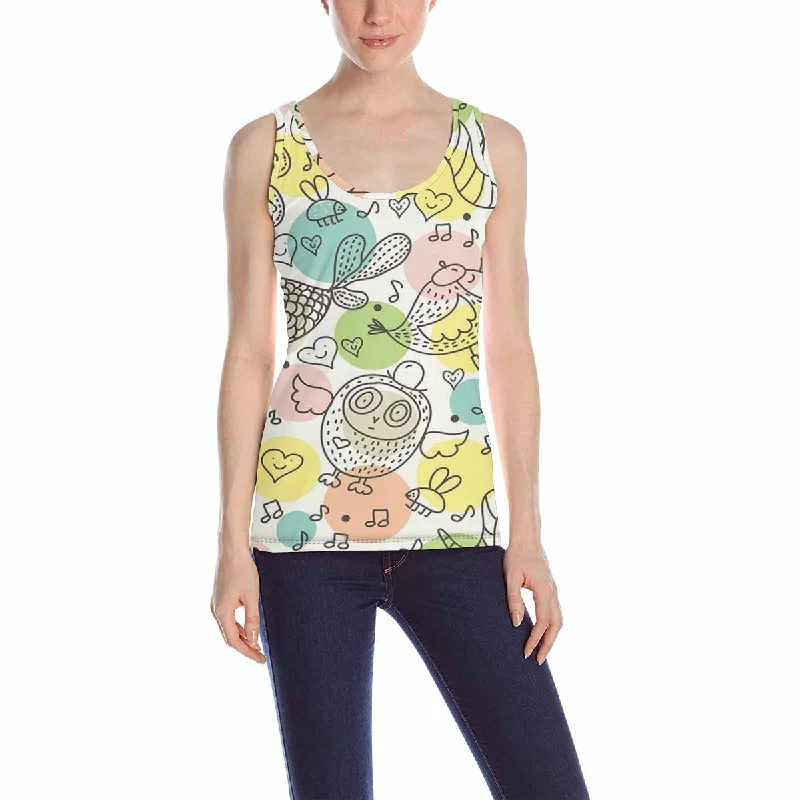 Women's Tank Top print with Doodle cute birds fishs animals pattern