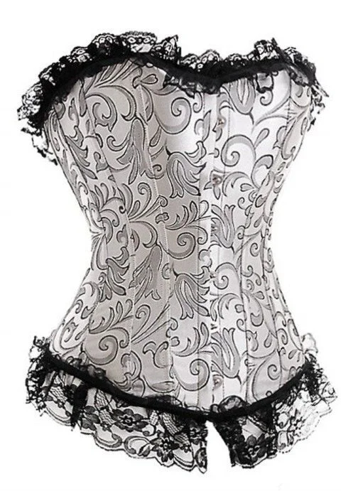 Luxury Titanium Jacquard Lace Trimmed Boning Corset Bustier