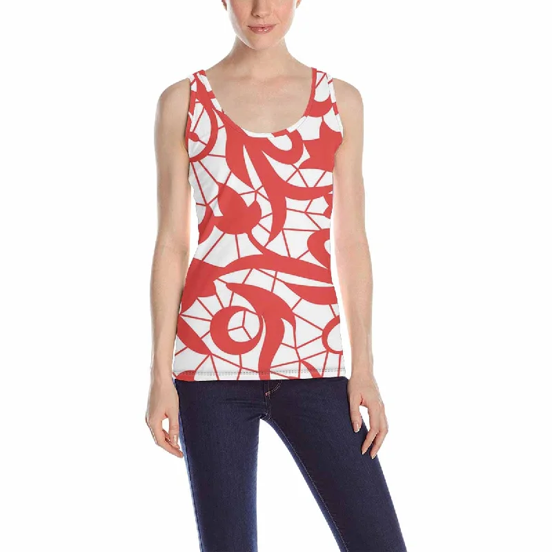 Women's Tank Top print with red Vintage floral pattern