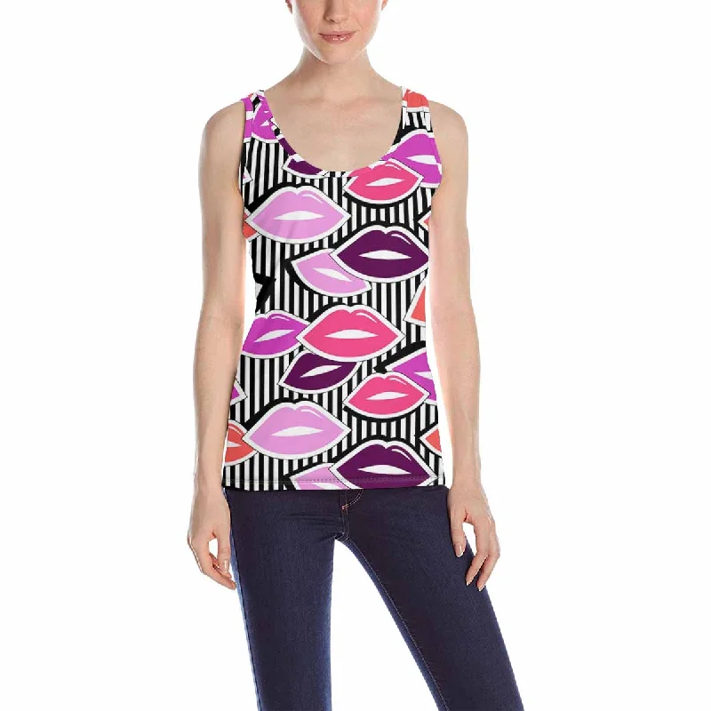 Women's Tank Top print with colorful lips patterns