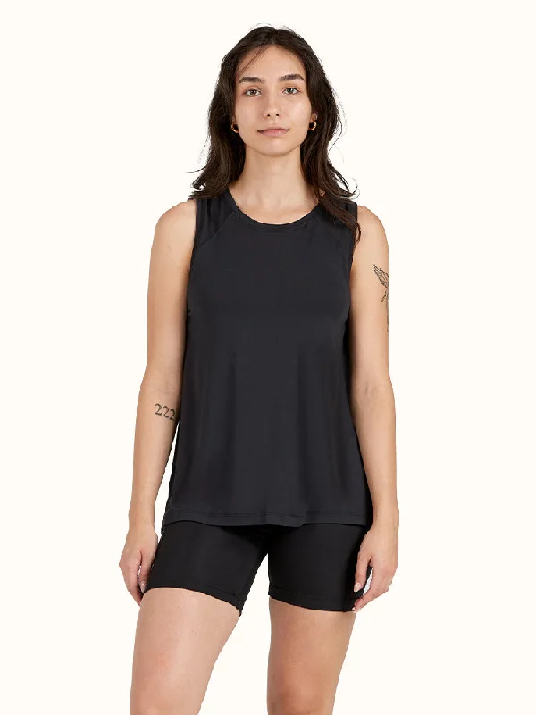 Women's Flowy Slit Back Tank Black