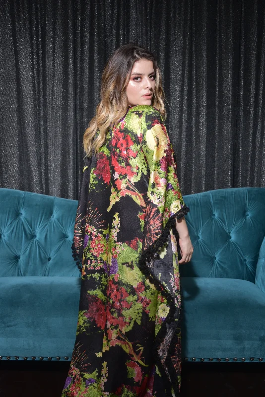 Farasha black floral kaftan dress