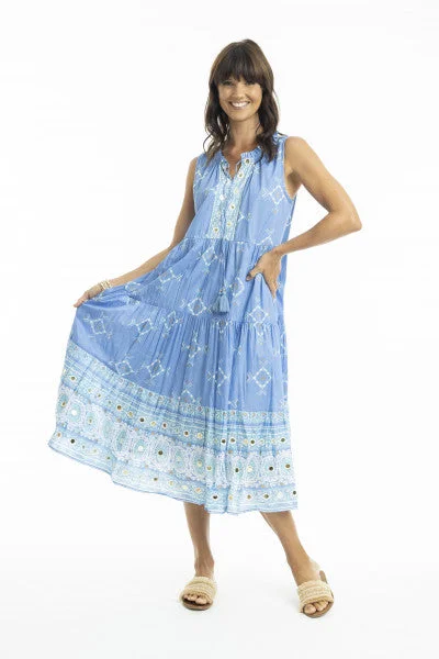 Heidi Blue Sleeveless Boho Dress