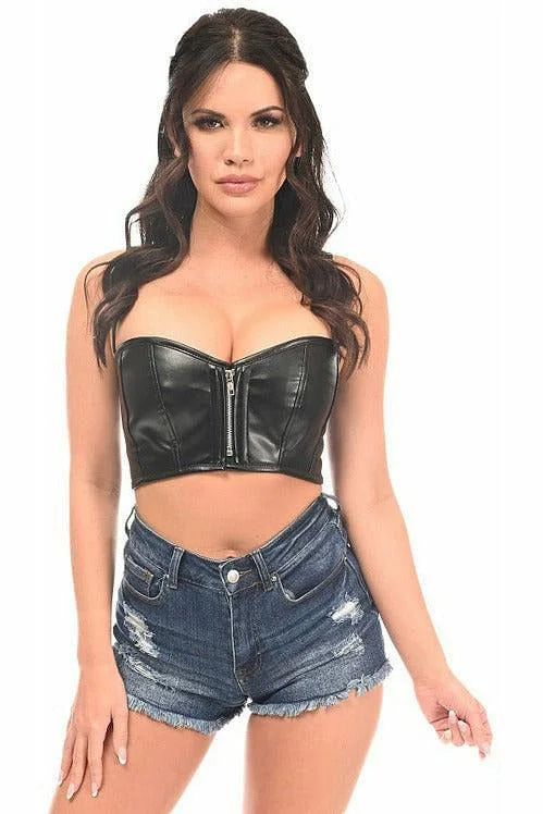 Lavish Black Faux Leather Short Bustier Top