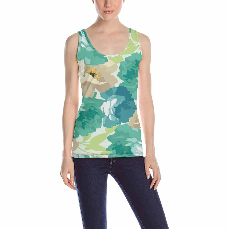 Women's Tank Top print with watercolor rose floral pattern