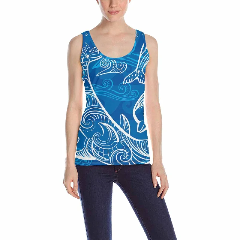 Women's Tank Top print with blue pattern with dolphins