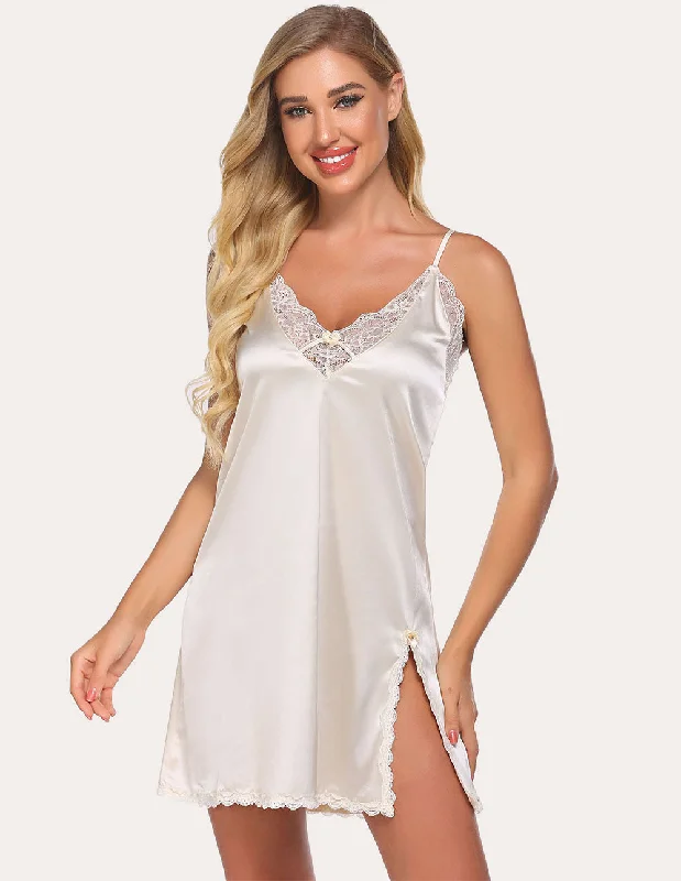 Satin Lace Trim Slip Nightgown (US Only)