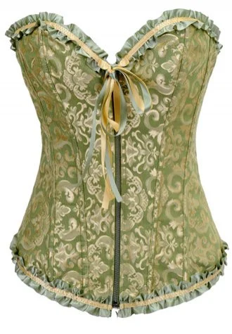 Green Victorian Jacquard Tapestry Zipper Corset Bustier