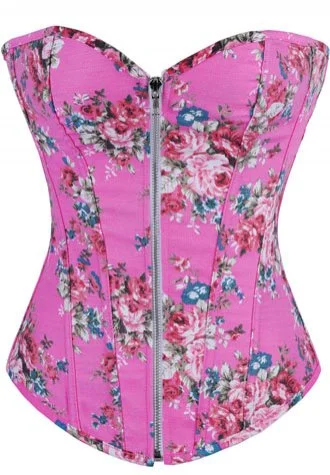 Denim Floral Zipper Corset