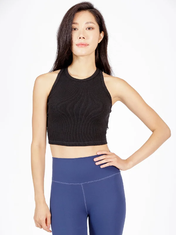 EVERYDAY RIBBED CROPPED SINGLET, BLACK