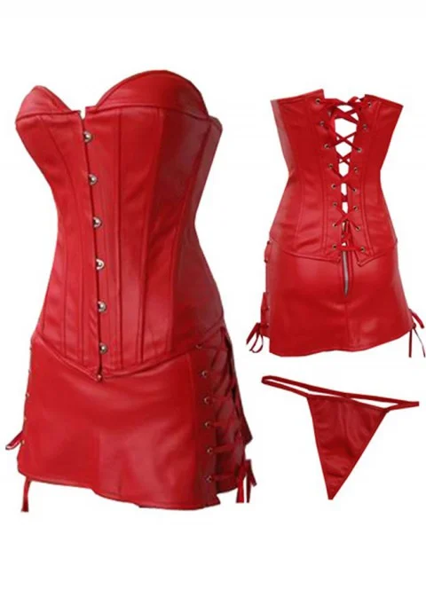 PVC Leather Long Line Bustier With Mini Skirt