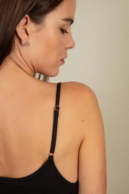 Ribbed camisole with shelf bra in black