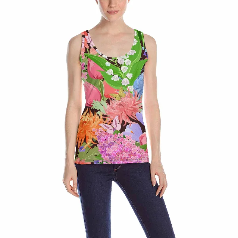 Women's Tank Top print with Pattern with summer flowers and butterflies