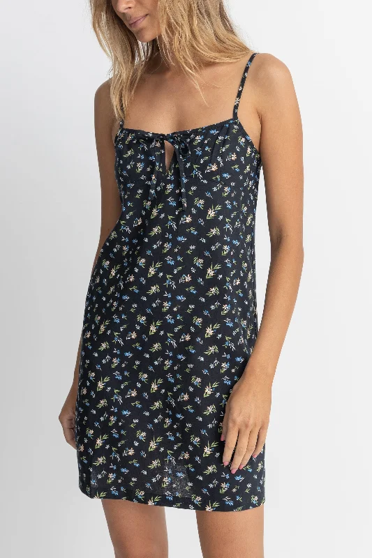 Fleur Floral Keyhole Slip Dress Black