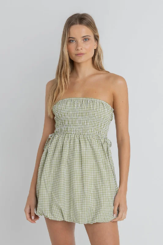 Lana Gingham Bubble Dress Green