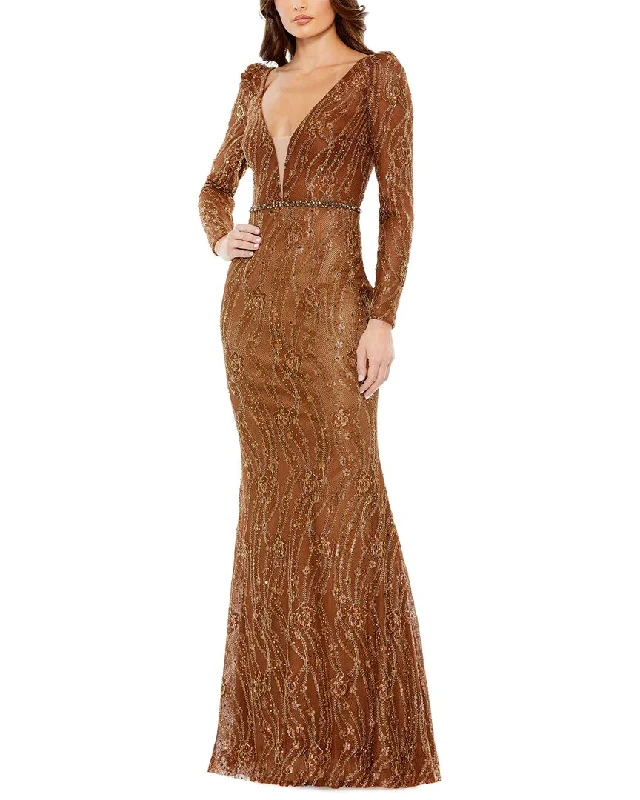 Mac Duggal Embellished Plunge Trumpet Gown