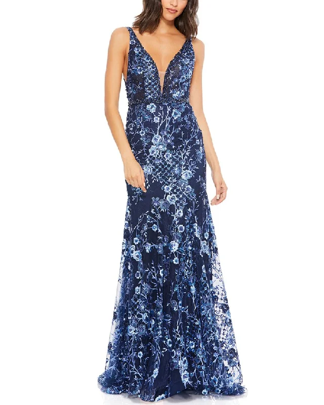 Mac Duggal Embellished Sleeveless Plunge Neck Gown