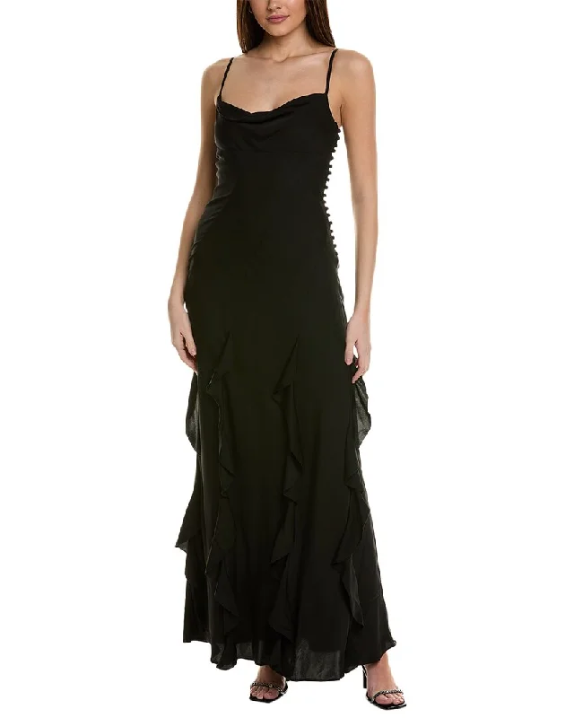 Nicholas Kamila Ruffle Cowl Silk-Blend Gown