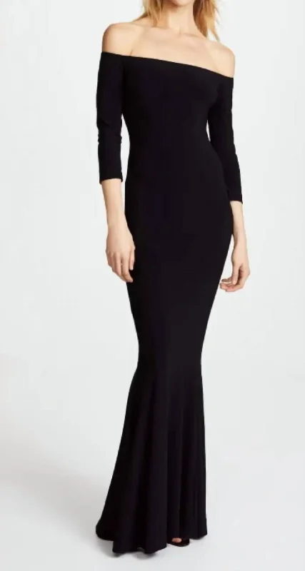 Off Shoulder Fishtail Gown In Black