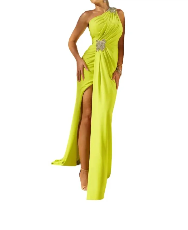 One Shoulder Gown In Citrine