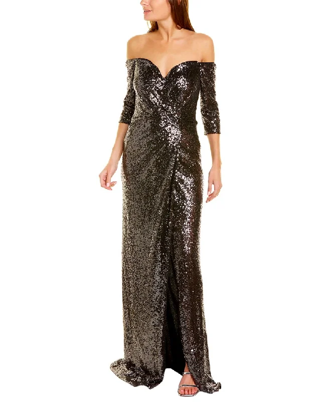 Rene Ruiz Off-The-Shoulder Sequin Gown