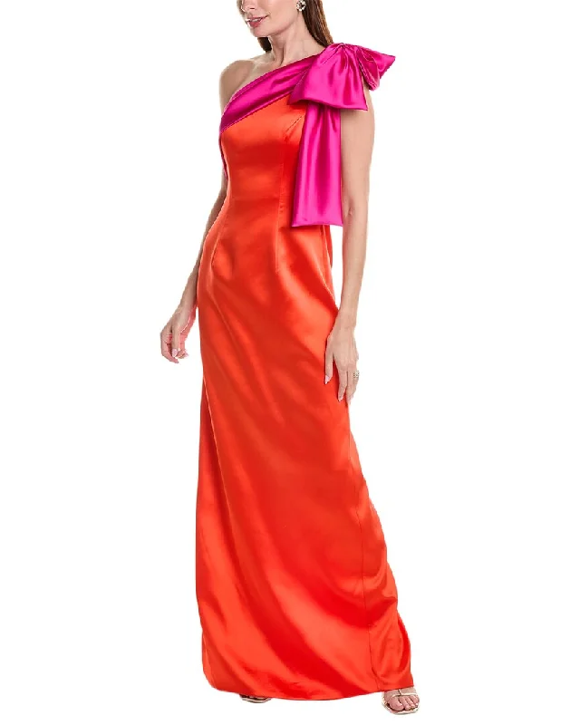 Rene Ruiz One-Shoulder Satin Column Gown