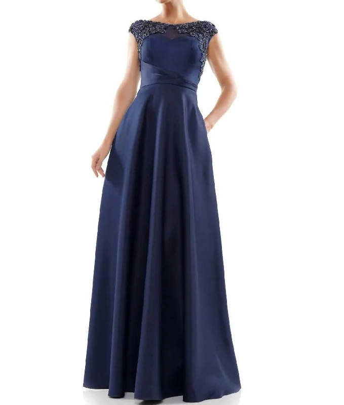 Satin Gown In Navy