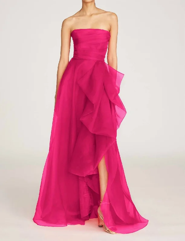 Teresa Strapless Draped Gown In Zinnia