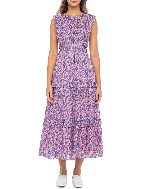 Iris Womens Cotton Floral Midi Dress