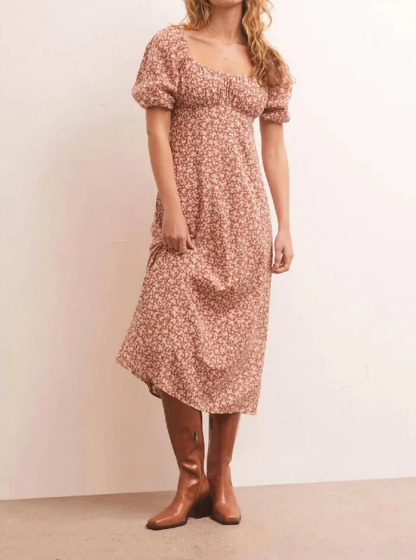 Kiera Floral Midi Dress In Penny