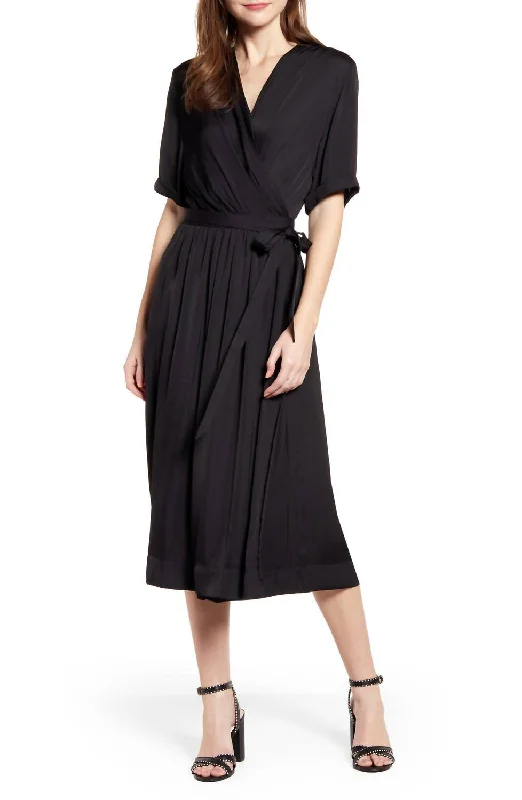 Midi Wrap Over Dress In Black