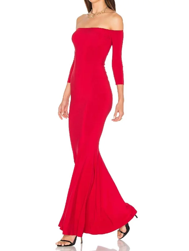 Off Shoulder Fishtail Gown In Red