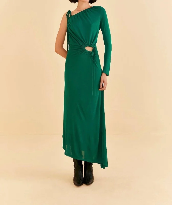 One Shoulder Midi Dress In Emerald