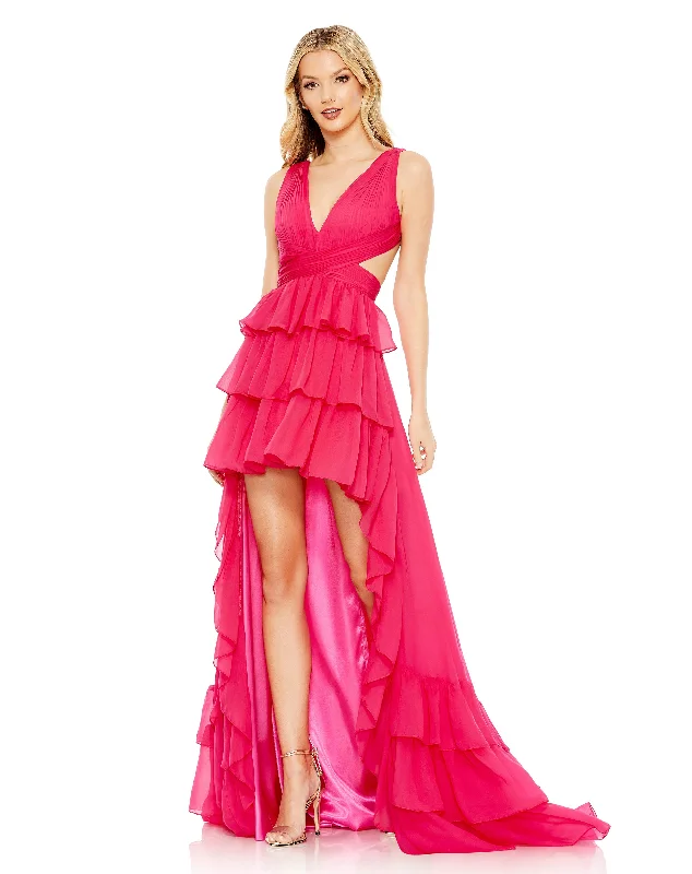 Ruffle Tiered Cross Over High Low Gown