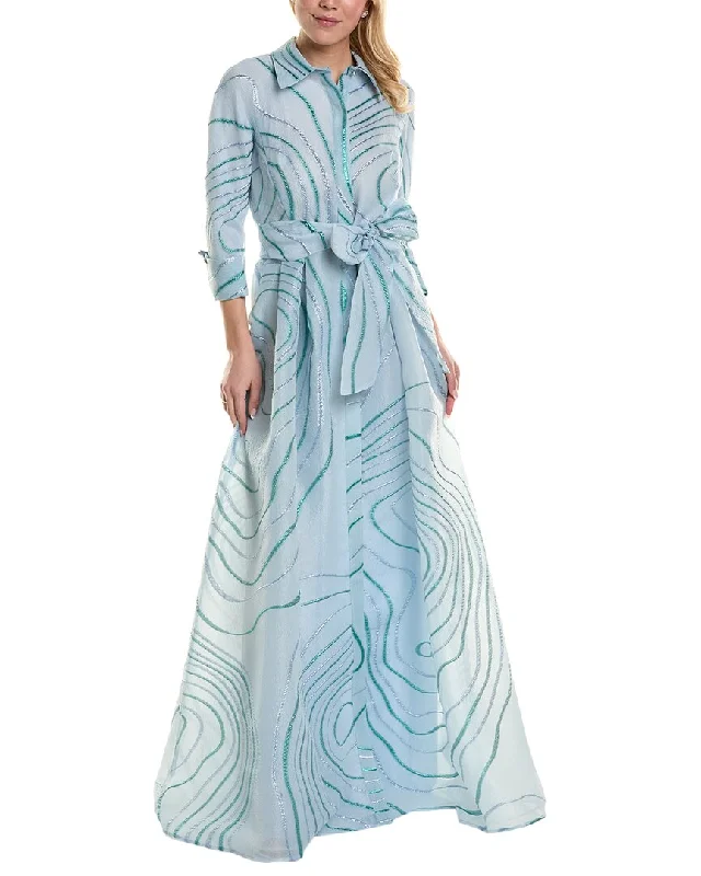 Teri Jon by Rickie Freeman Jacquard Shirt Gown