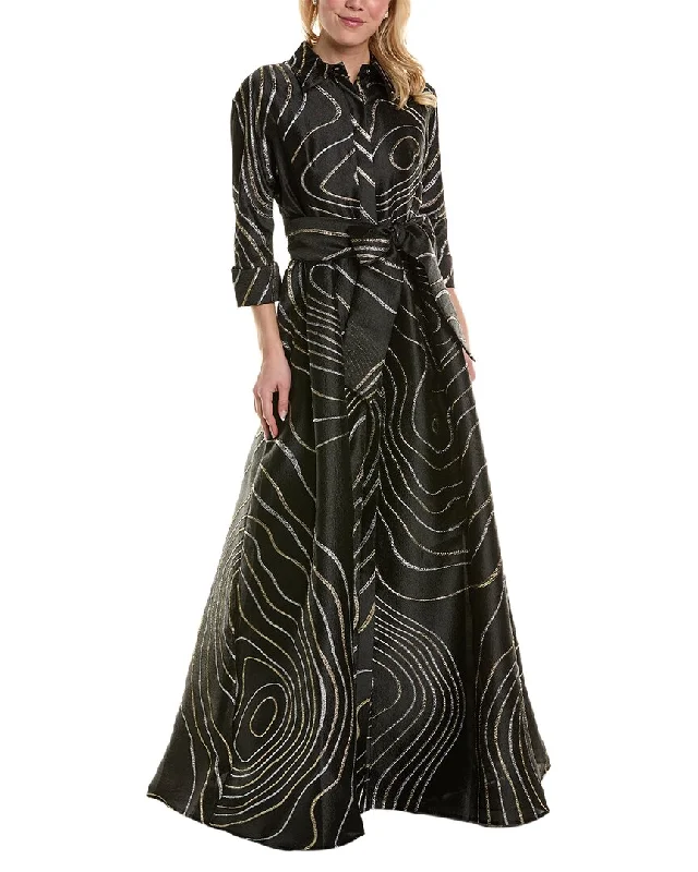 Teri Jon by Rickie Freeman Metallic Jacquard Gown