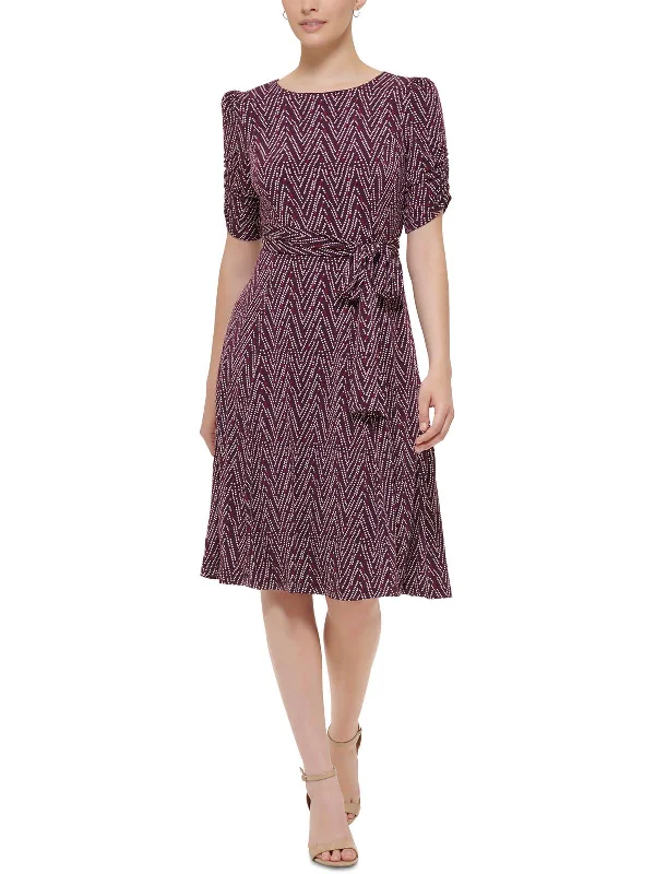 Womens Belted Calf Midi Dress