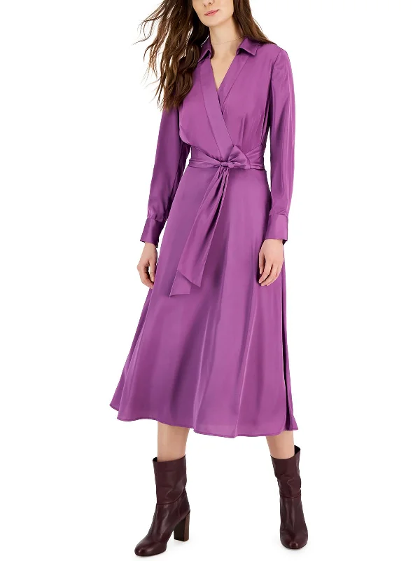 Womens Causal Silk Midi Dress