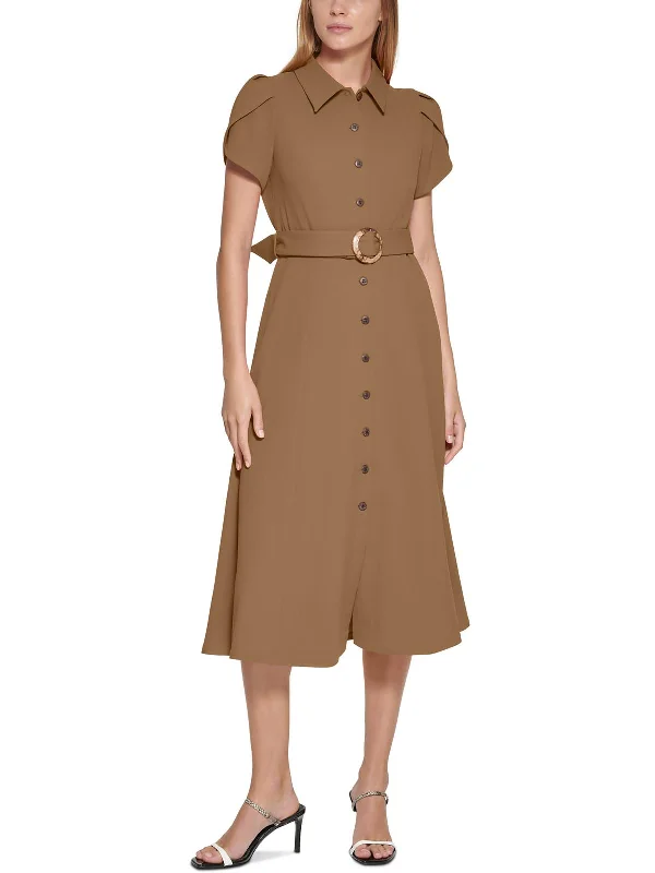 Womens Collared Midi Shirtdress