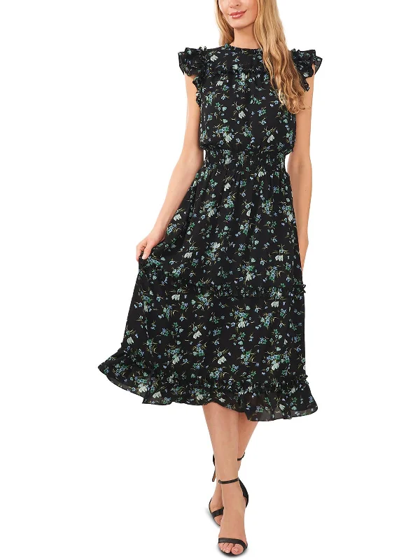 Womens Floral Calf Midi Dress