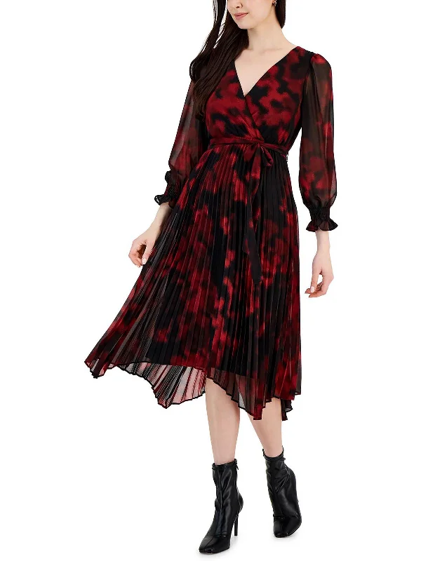 Womens Handkerchief Hem Midi Wrap Dress