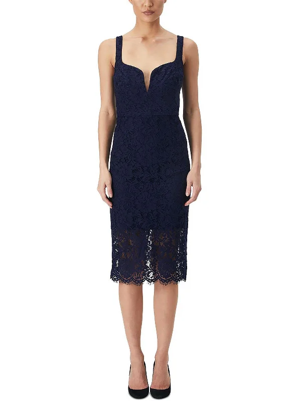 Womens Lace Plunge Midi Dress