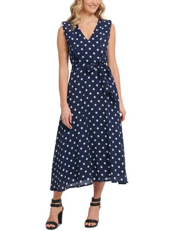 Womens Polka Dot Midi Midi Dress